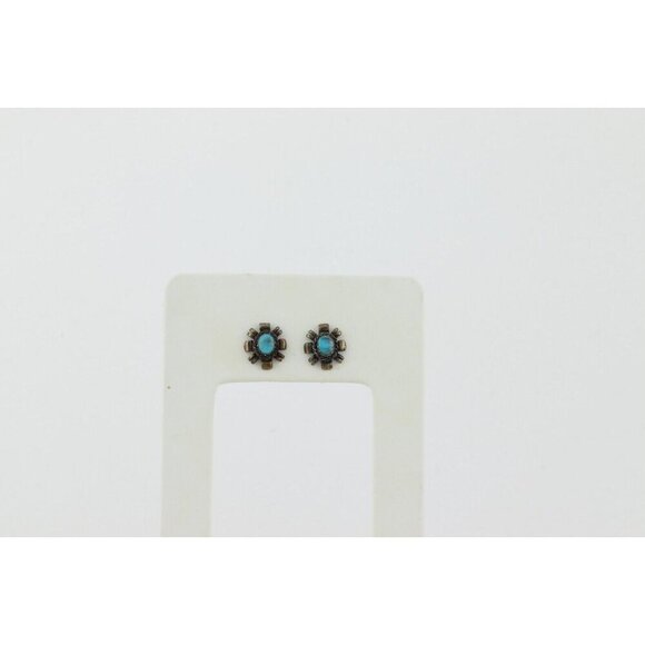Sterling Silver Small Turquoise Earrings Stud Post 1/2" x 3/8" - Picture 8 of 8